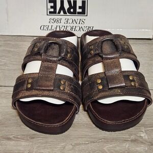 Frye Astor Slides Chocolate Leather Sandals New with Box Men's Size 7‎ D 88710